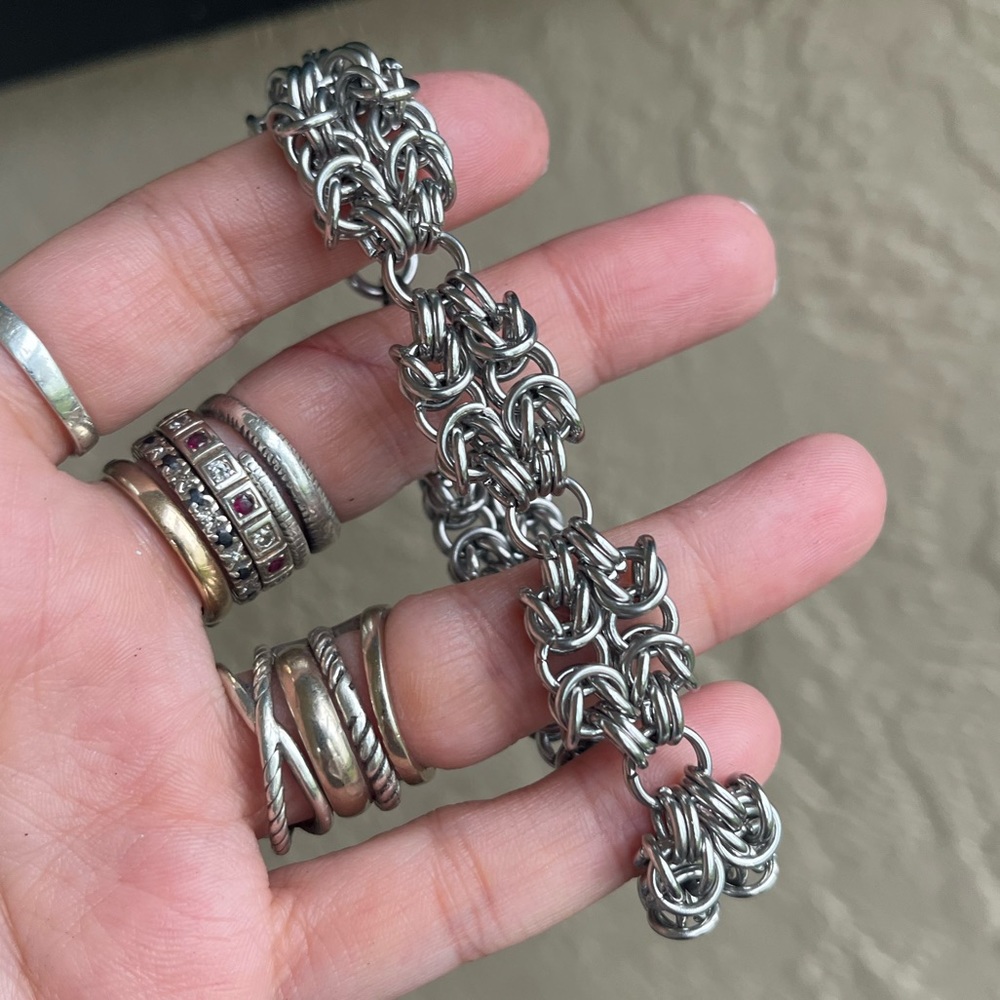 Maille chain stainless steel double bizantine link bracelet . Handmade - Picture 14 of 16